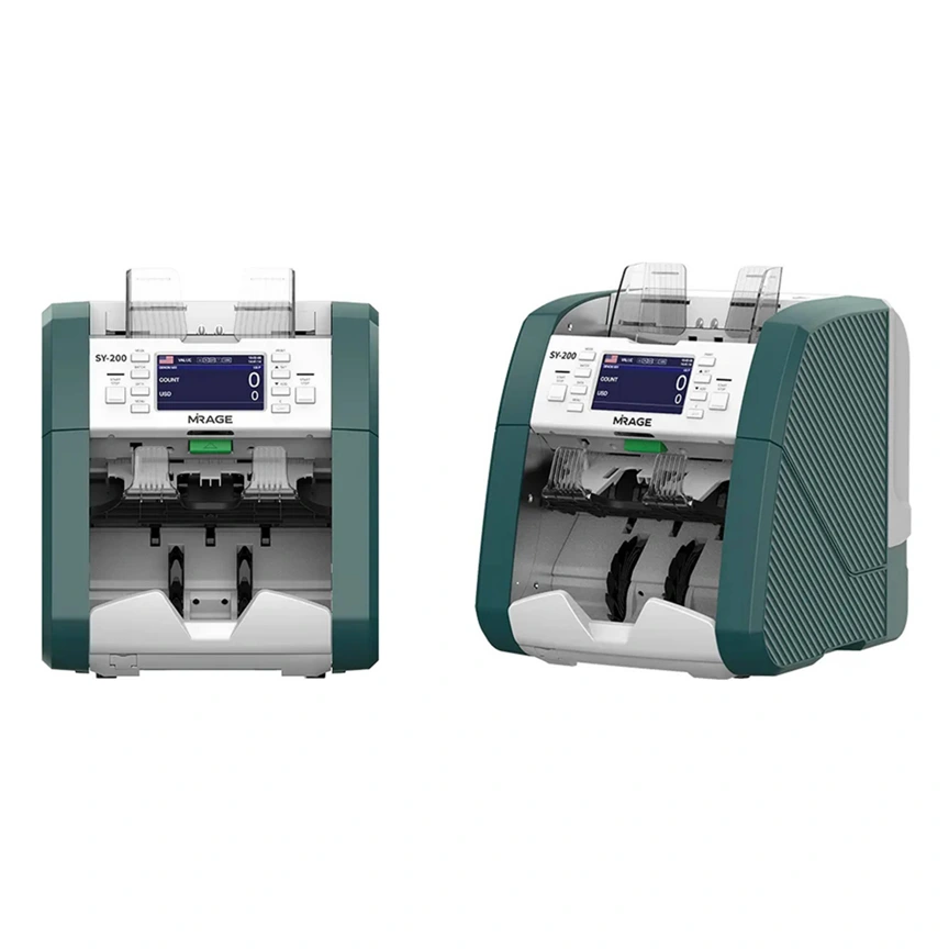 Mirage SY-200 Supreme Two Pocket Banknote Discriminator & Fitness Sorter, 500 Notes Hopper Capacity, 200 Notes Stacker Capacity, Dual CIS / UV, MG (18ch), IR Sensors, Green