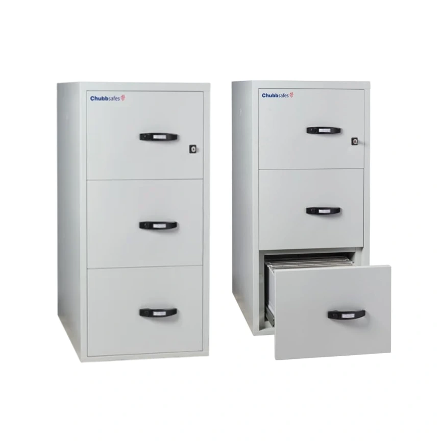 Chubbsafes Fire File 31” M-205 3 Drawers 1 Key Lock + Keyless Combination Lock 204L Fire And Burglary Proof Filing Cabinet