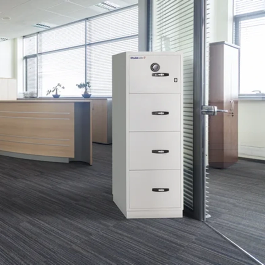Chubbsafes Fire File 31” M-270 4 Drawers 1 Key Lock 136L Fire And Burglary Proof Filing Cabinet